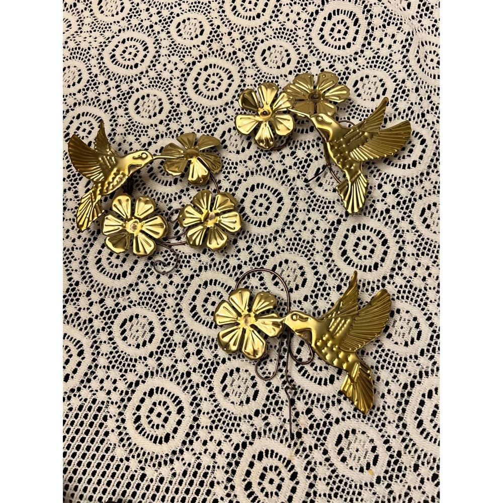 Vintage 1980s Homco Gold-Tones Metal Hummingbird Wall Decor | Set of 3 | Cottage